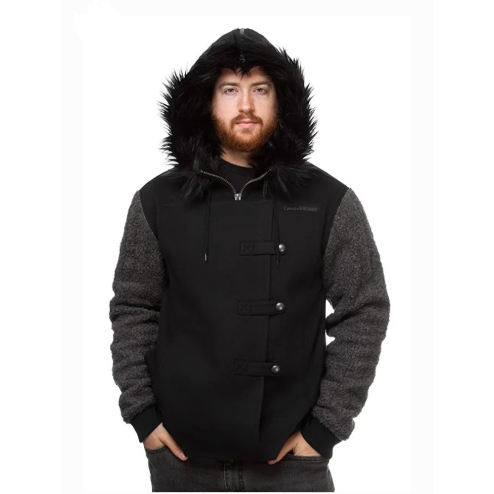 Game of Thrones Jon Snow Hoodie Black Grey Sherpa Faux Fur XXL NWOT